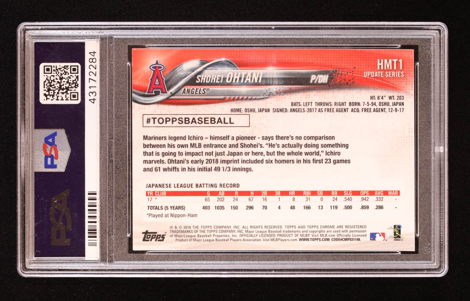 Shohei Ohtani 2018 Topps Chrome Update #HMT1 RC (PSA 10) at PristineAuction.com Shohei Ohtani 2018 Topps Chrome Update #HMT1 RC (PSA 10) at PristineAuction.com