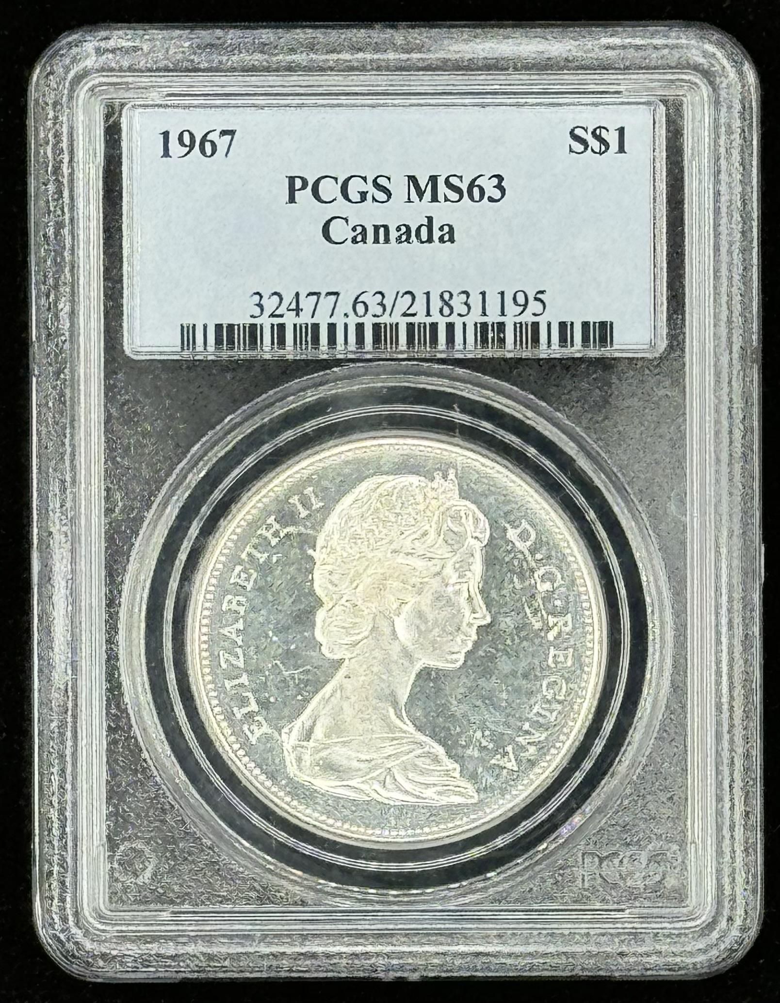 1967 Canada Founding Goose $1 One Dollar S Silver Coin (PCGS MS63) at PristineAuction.com 1967 Canada Founding Goose $1 One Dollar S Silver Coin (PCGS MS63) at PristineAuction.com
