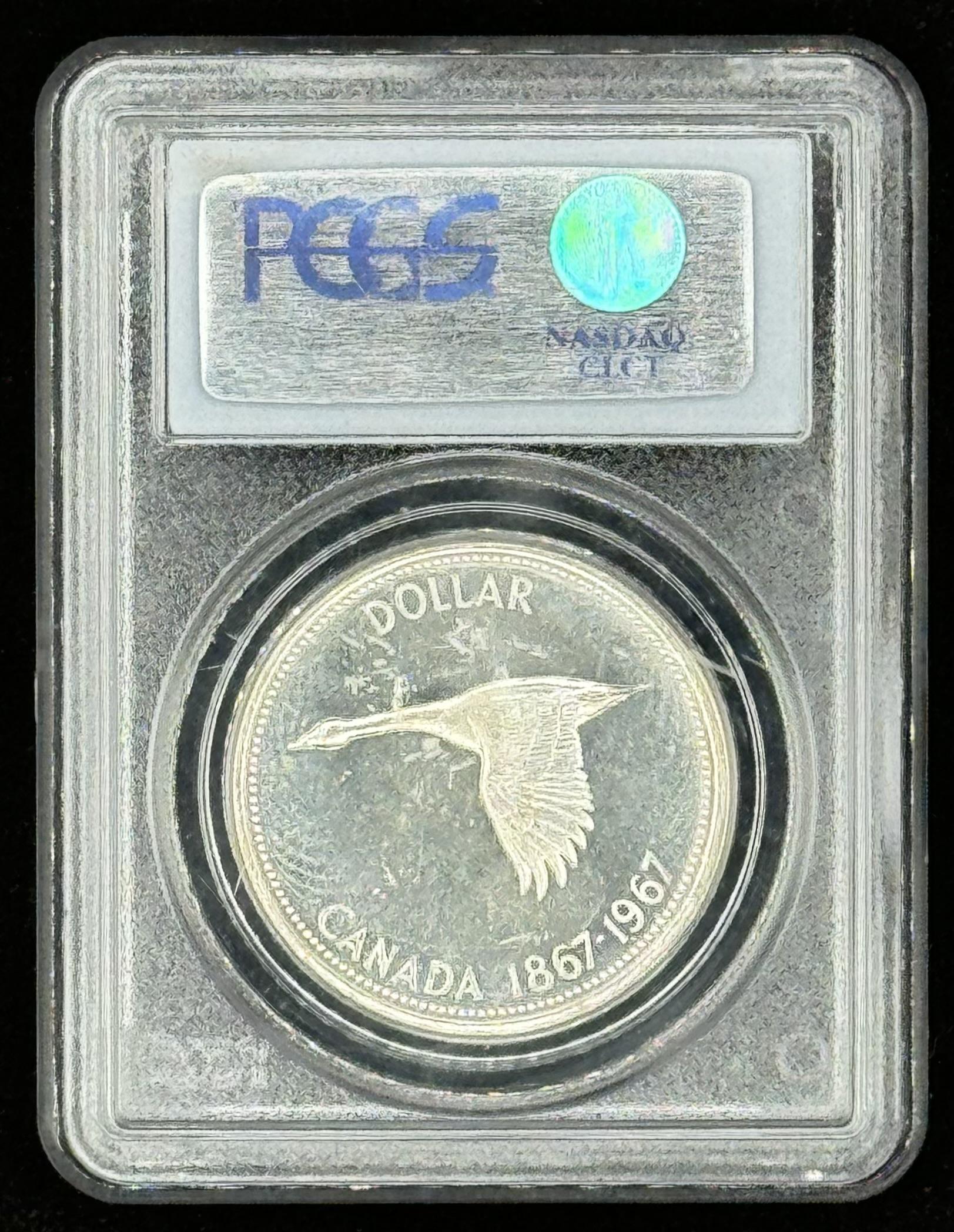 1967 Canada Founding Goose $1 One Dollar S Silver Coin (PCGS MS63) at PristineAuction.com 1967 Canada Founding Goose $1 One Dollar S Silver Coin (PCGS MS63) at PristineAuction.com
