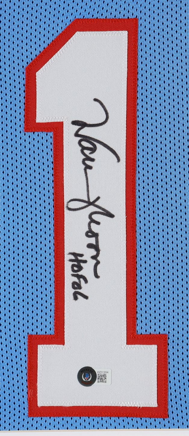 Warren Moon Signed Custom Framed Jersey Display Inscribed "HOF 06" (Beckett) at PristineAuction.com Warren Moon Signed Custom Framed Jersey Display Inscribed "HOF 06" (Beckett) at PristineAuction.com