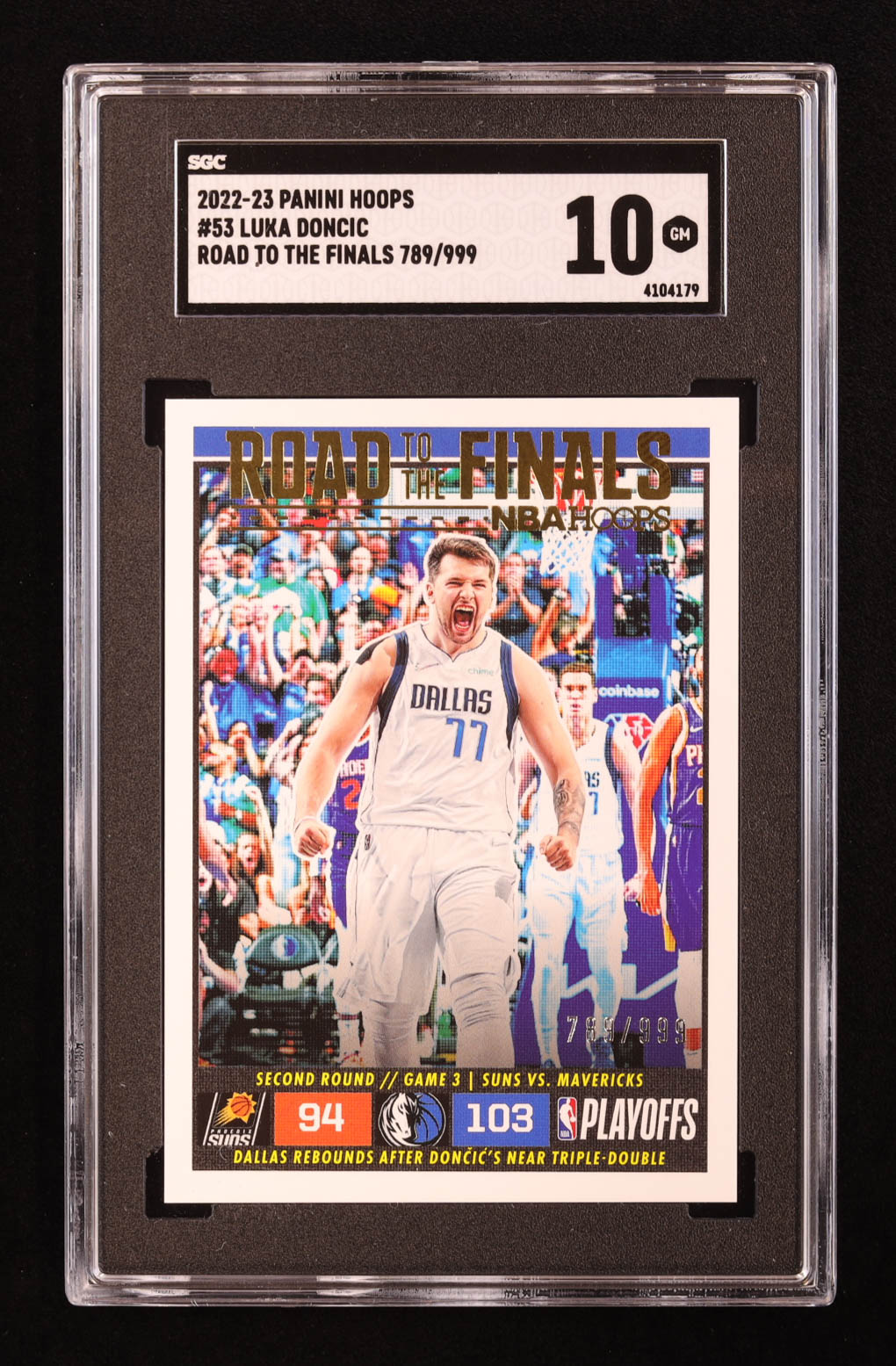 Luka Doncic 2022-23 Hoops Road to the Finals #53 #789/999 (SGC 10) at PristineAuction.com Luka Doncic 2022-23 Hoops Road to the Finals #53 #789/999 (SGC 10) at PristineAuction.com