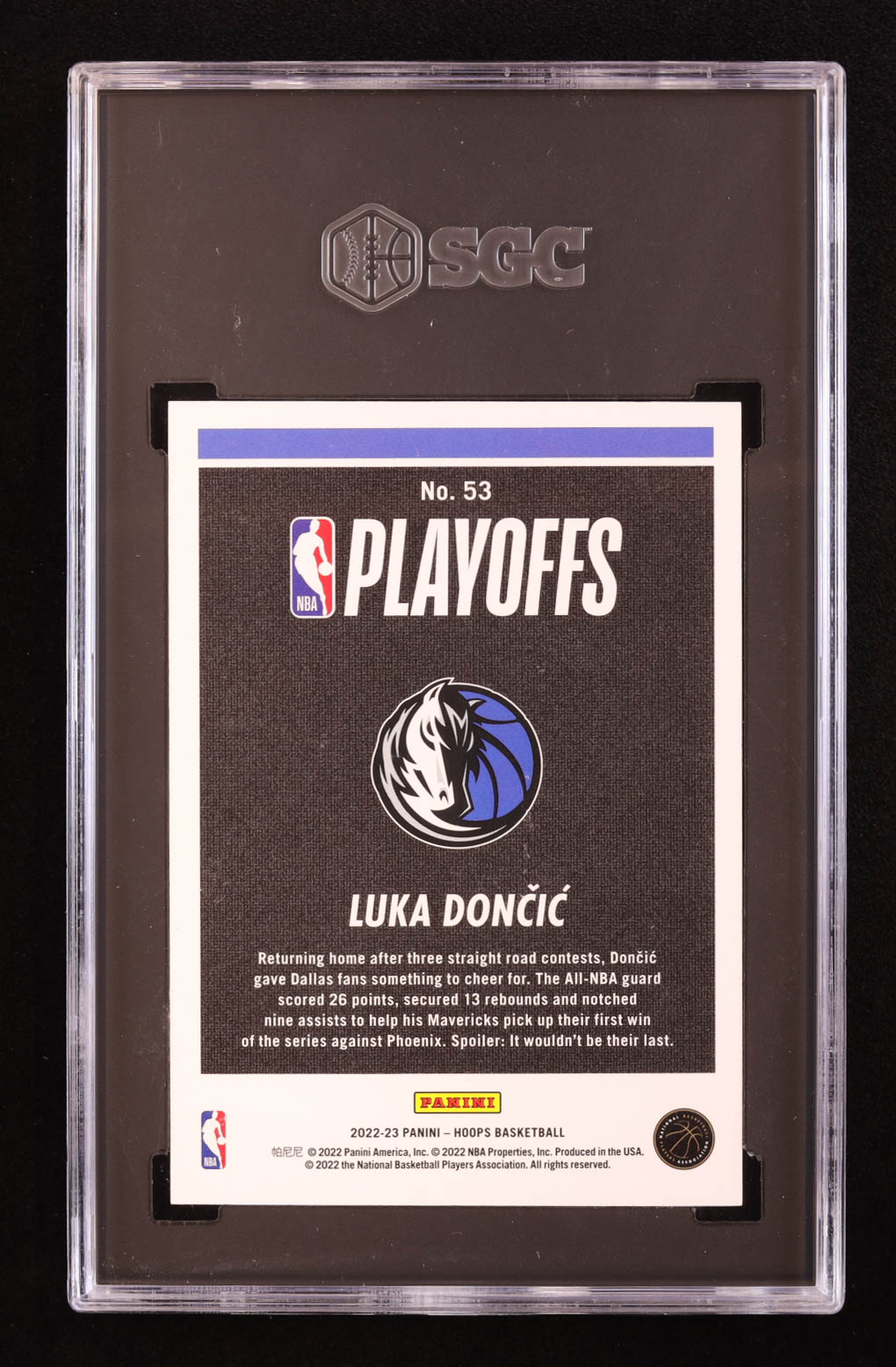 Luka Doncic 2022-23 Hoops Road to the Finals #53 #789/999 (SGC 10) at PristineAuction.com Luka Doncic 2022-23 Hoops Road to the Finals #53 #789/999 (SGC 10) at PristineAuction.com