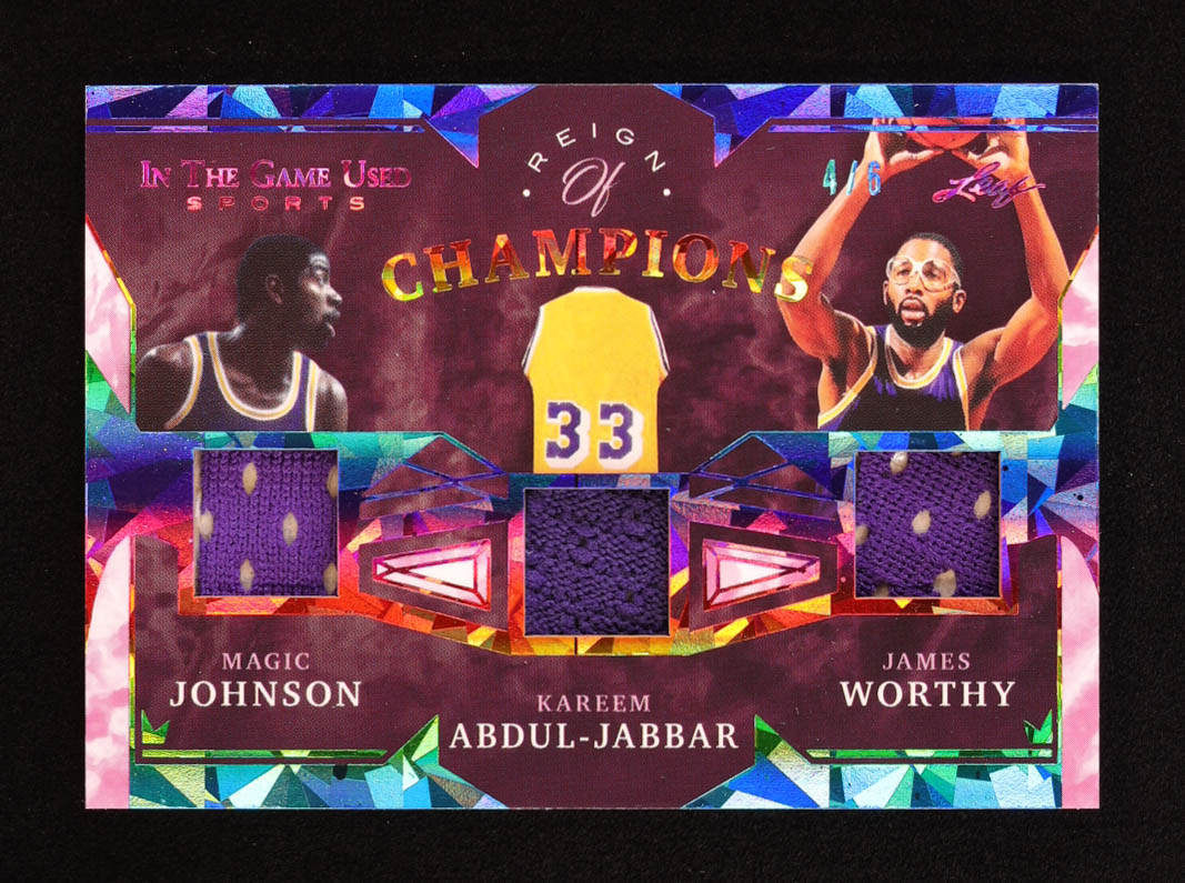 Magic Johnson / Kareem Abdul-Jabbar / James Worthy 2022 ITG Used Sports Reign Of Champions Rainbow Cracked Ice #RC07 #4/6 at PristineAuction.com Magic Johnson / Kareem Abdul-Jabbar / James Worthy 2022 ITG Used Sports Reign Of Champions Rainbow Cracked Ice #RC07 #4/6 at PristineAuction.com