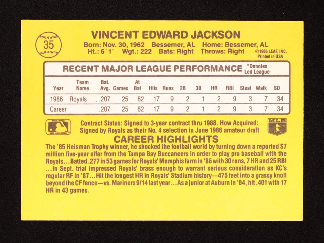 Bo Jackson 1987 Donruss #35 RC at PristineAuction.com Bo Jackson 1987 Donruss #35 RC at PristineAuction.com