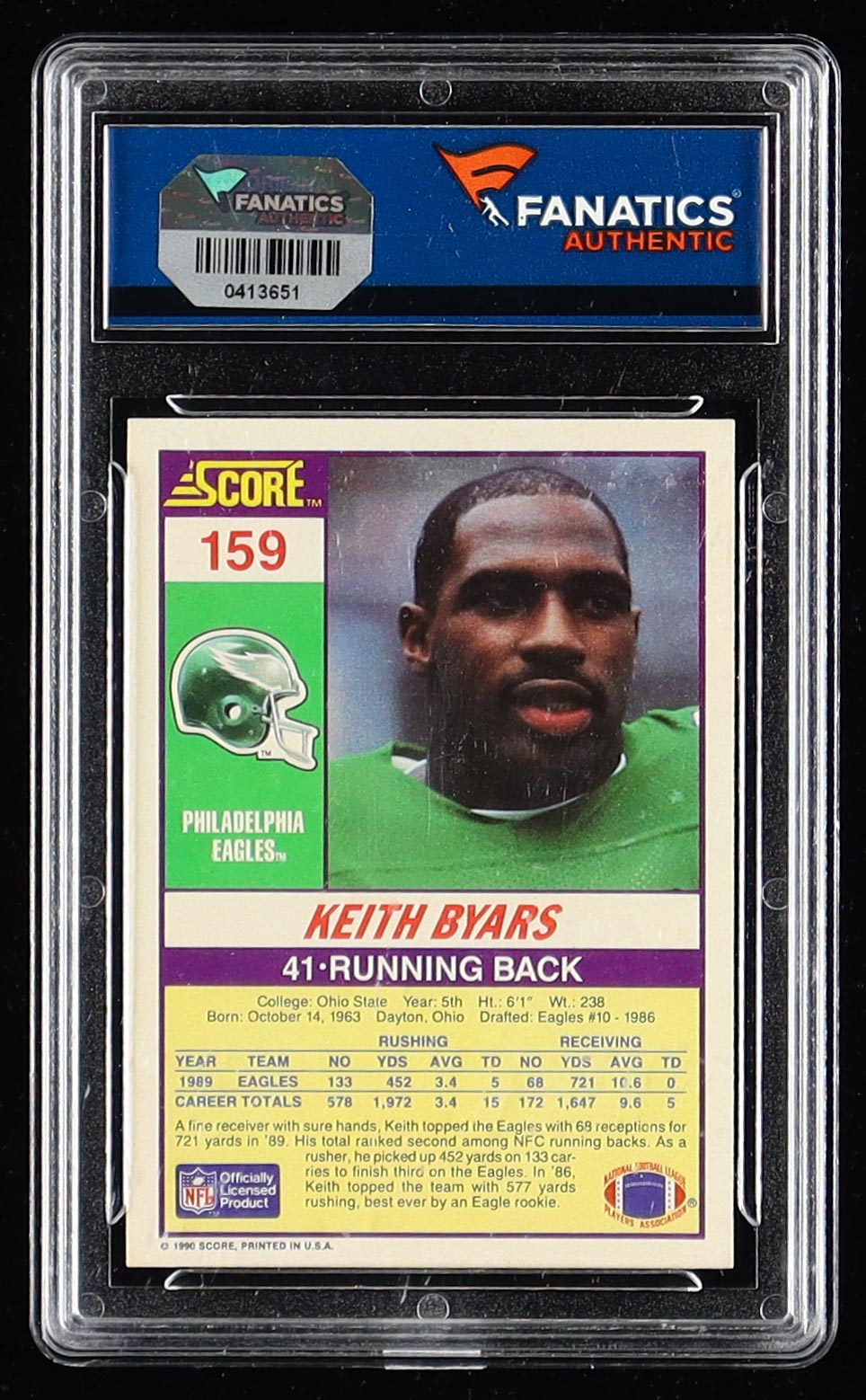 Keith Byars Signed 1990 Score #159 (Fanatics) at PristineAuction.com Keith Byars Signed 1990 Score #159 (Fanatics) at PristineAuction.com