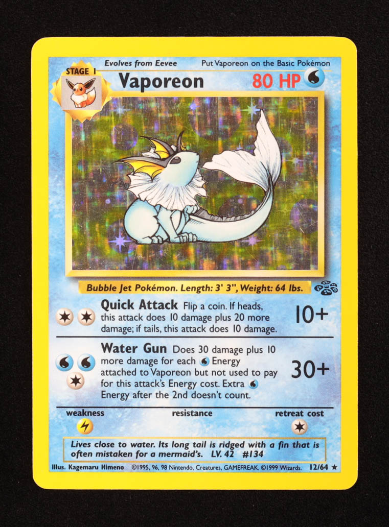 Vaporeon 1999 Pokemon Jungle Unlimited #12 HOLO at PristineAuction.com Vaporeon 1999 Pokemon Jungle Unlimited #12 HOLO at PristineAuction.com