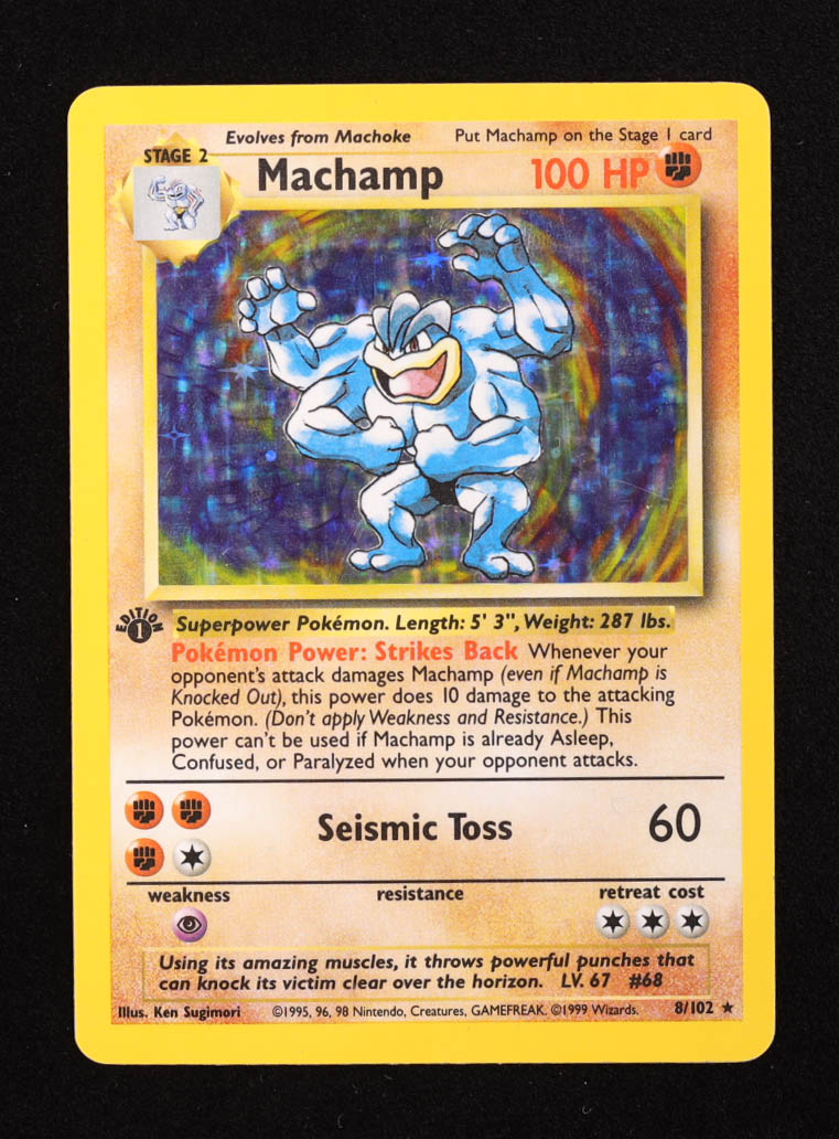 Machamp 1999 Pokemon Base 1st Edition #8 Holo at PristineAuction.com Machamp 1999 Pokemon Base 1st Edition #8 Holo at PristineAuction.com