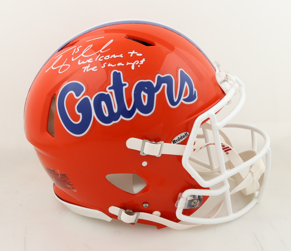 Tim Tebow Signed Florida Gators Full-Size Authentic On-Field Speed Helmet Inscribed "Welcome To The Swamp" (Beckett & Tebow) at PristineAuction.com Tim Tebow Signed Florida Gators Full-Size Authentic On-Field Speed Helmet Inscribed "Welcome To The Swamp" (Beckett & Tebow) at PristineAuction.com