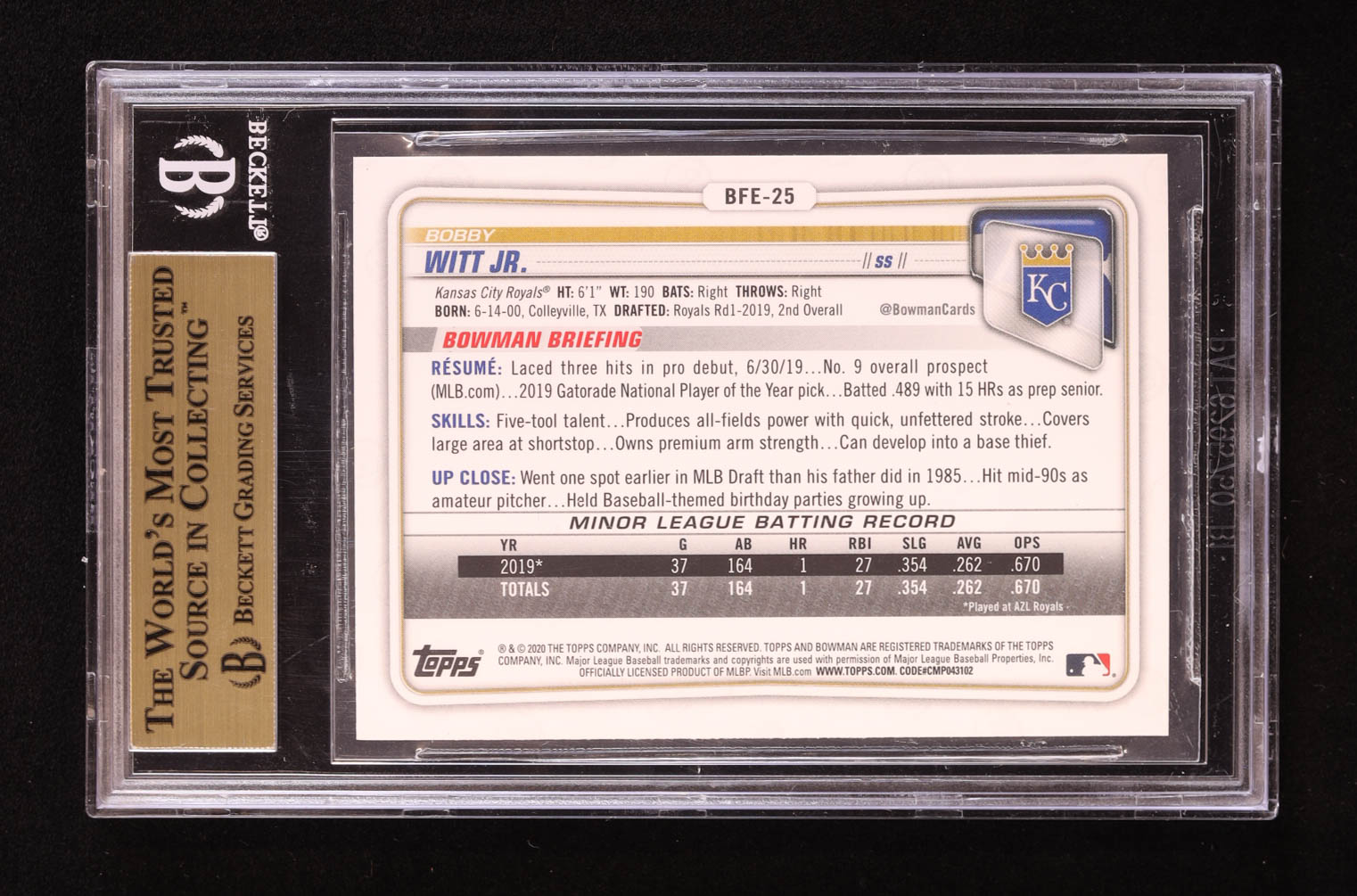 Bobby Witt Jr. 2020 Bowman 1st Edition #BFE25 RC (BGS 9.5) at PristineAuction.com Bobby Witt Jr. 2020 Bowman 1st Edition #BFE25 RC (BGS 9.5) at PristineAuction.com