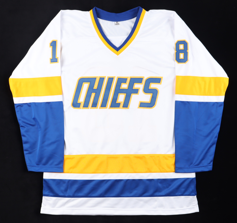 Dave Hanson, Allan Nicholls, & Jeff Carlson Signed "Slap Shot" Charlestown Chiefs Jersey Inscribed "Old Time Hockey" (Beckett) at PristineAuction.com Dave Hanson, Allan Nicholls, & Jeff Carlson Signed "Slap Shot" Charlestown Chiefs Jersey Inscribed "Old Time Hockey" (Beckett) at PristineAuction.com