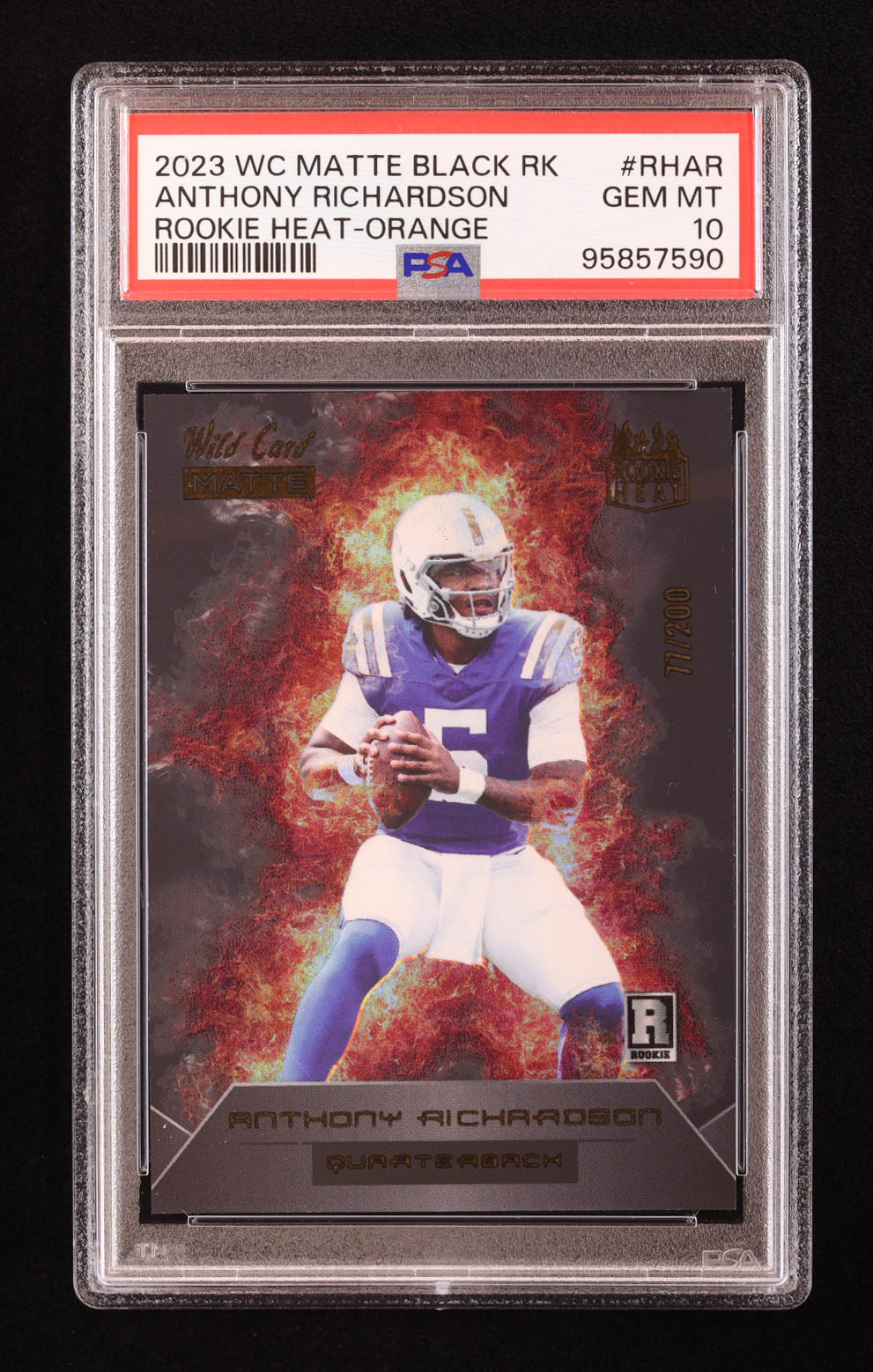 Anthony Richardson 2023 Wild Card Matte Rookie Heat Orange #RHAR RC #77/200 (PSA 10) at PristineAuction.com Anthony Richardson 2023 Wild Card Matte Rookie Heat Orange #RHAR RC #77/200 (PSA 10) at PristineAuction.com