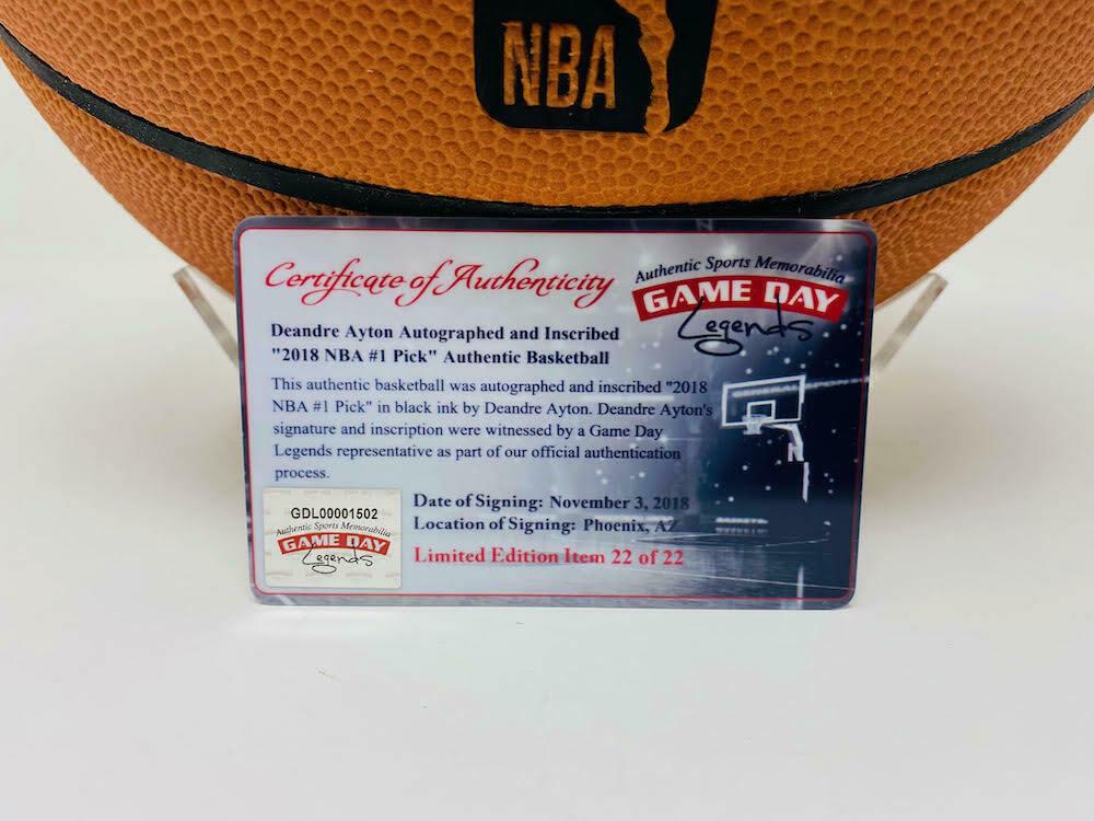 Deandre Ayton Signed LE Official NBA Game Ball Inscribed "2018 NBA #1 Pick" (Game Day Legends & Steiner) at PristineAuction.com Deandre Ayton Signed LE Official NBA Game Ball Inscribed "2018 NBA #1 Pick" (Game Day Legends & Steiner) at PristineAuction.com