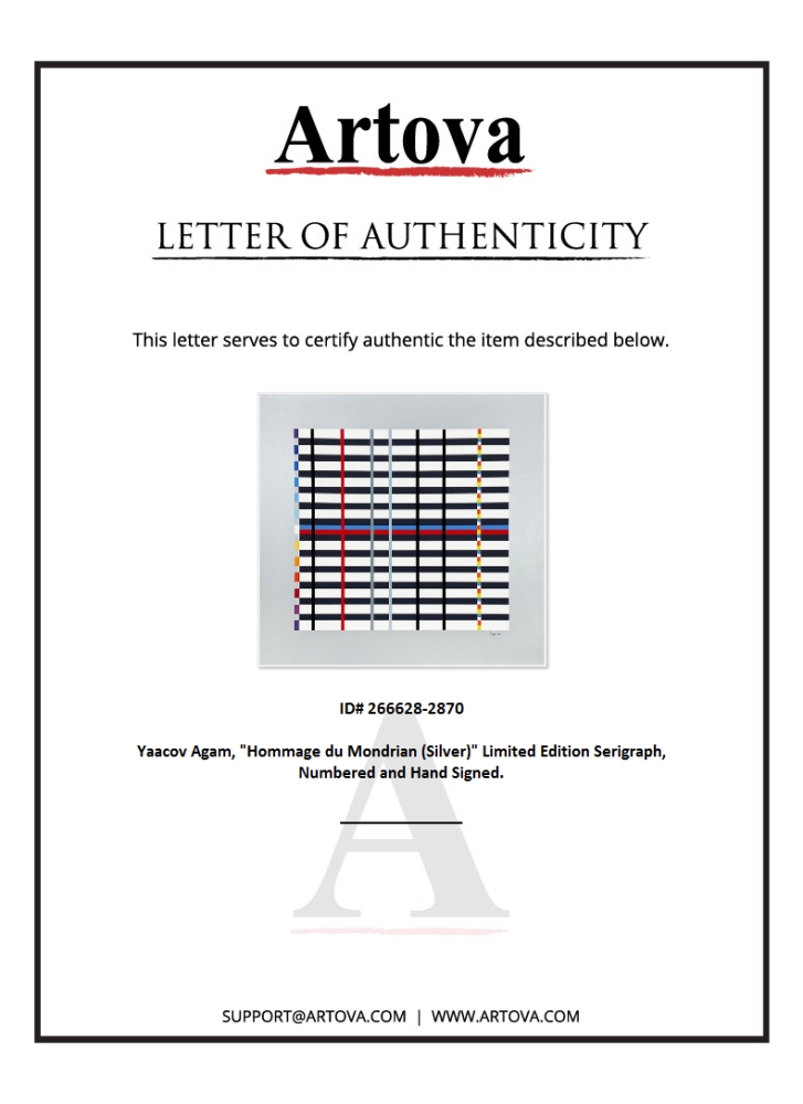 "Hommage du Mondrian (Silver)" LE 26x28 Serigraph on Paper by Yaacov Agam (Artova) at PristineAuction.com "Hommage du Mondrian (Silver)" LE 26x28 Serigraph on Paper by Yaacov Agam (Artova) at PristineAuction.com