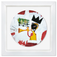 "Trumpet 1984" 16x16 Custom Framed Limoges Porcelain Plate by Jean-Michel Basquiat (Artova) at PristineAuction.com