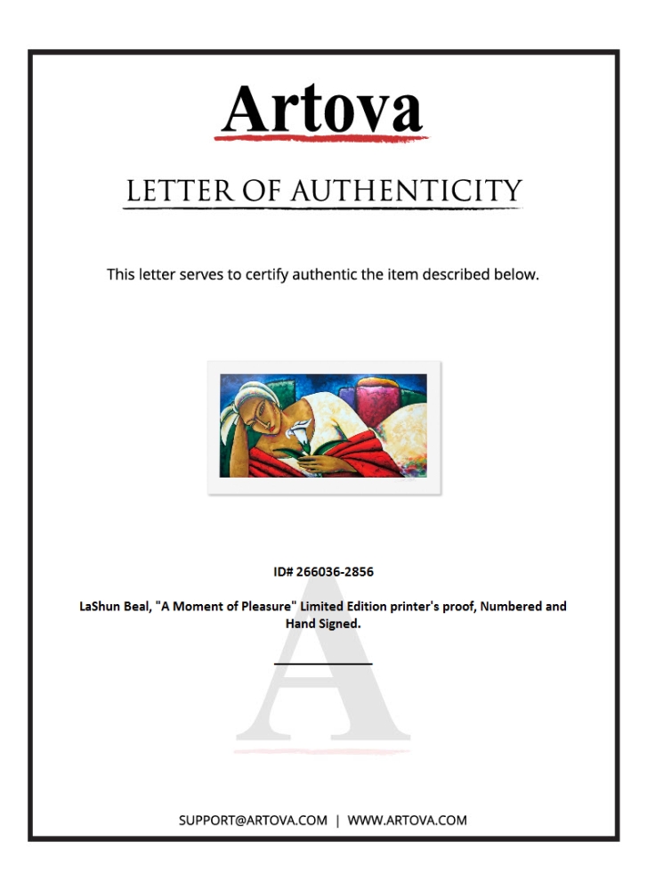 "A Moment of Pleasure" LE 23x41 Printer's Proof Serigraph on Paper by LaShun Beal (Artova) at PristineAuction.com "A Moment of Pleasure" LE 23x41 Printer's Proof Serigraph on Paper by LaShun Beal (Artova) at PristineAuction.com