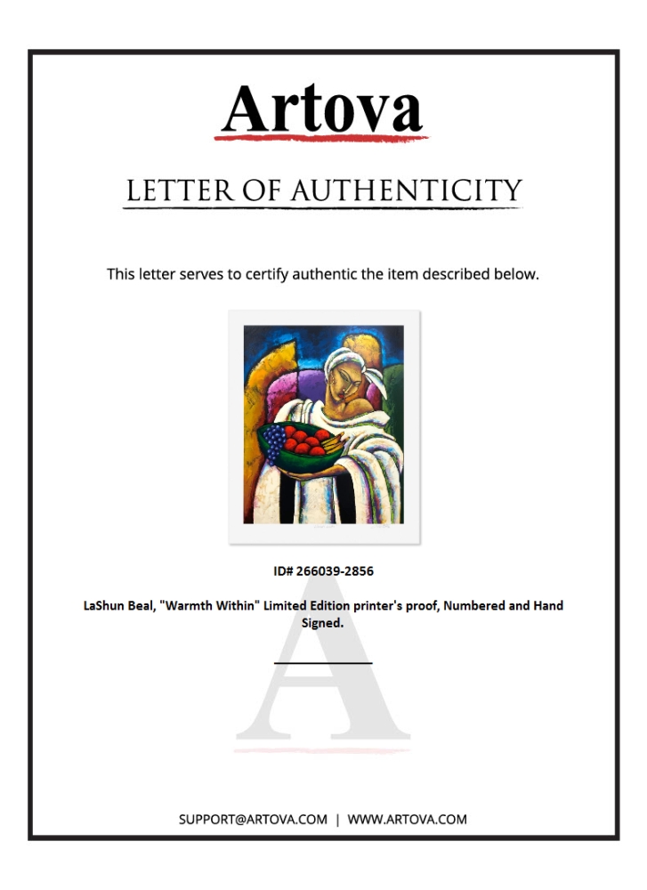 "Warmth Within" LE 35x30 Printer's Proof Serigraph on Paper by LaShun Beal (Artova) at PristineAuction.com "Warmth Within" LE 35x30 Printer's Proof Serigraph on Paper by LaShun Beal (Artova) at PristineAuction.com