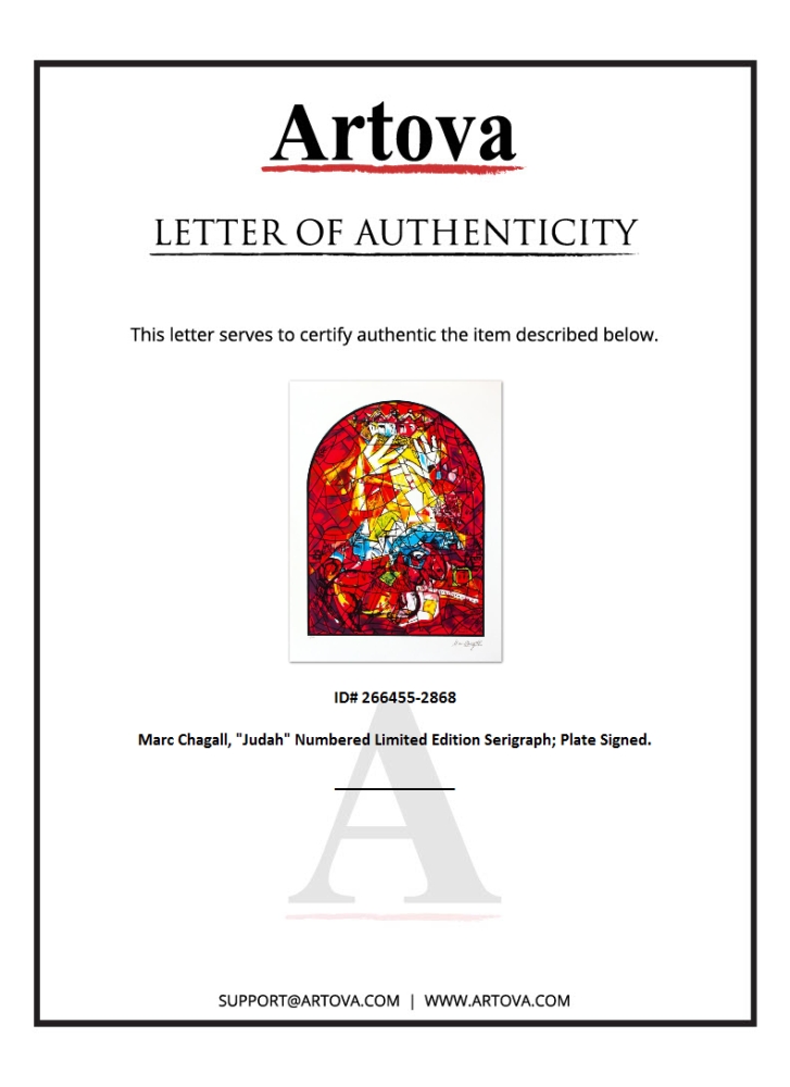 "Judah" LE 27x21 Serigraph on Paper by Marc Chagall (Artova) at PristineAuction.com "Judah" LE 27x21 Serigraph on Paper by Marc Chagall (Artova) at PristineAuction.com