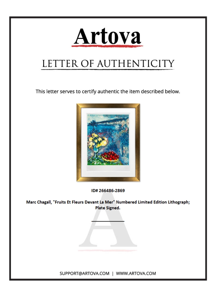 "Fruits Et Fleurs Devant La Mer" LE 24x22 Custom Framed Lithograph by Marc Chagall (Artova) at PristineAuction.com "Fruits Et Fleurs Devant La Mer" LE 24x22 Custom Framed Lithograph by Marc Chagall (Artova) at PristineAuction.com