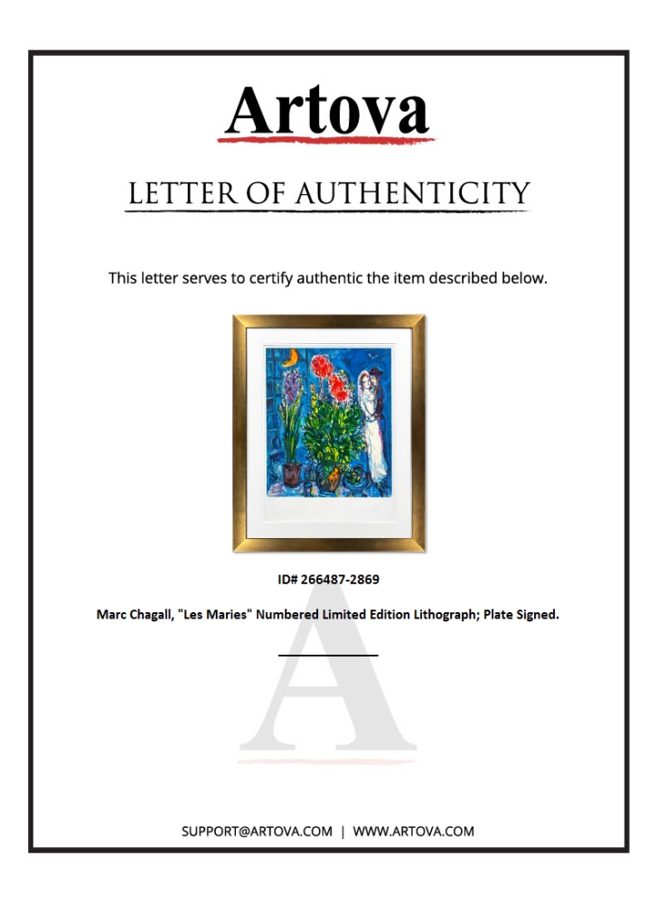 "Les Maries" LE 23x21 Custom Framed Lithograph by Marc Chagall (Artova) at PristineAuction.com "Les Maries" LE 23x21 Custom Framed Lithograph by Marc Chagall (Artova) at PristineAuction.com