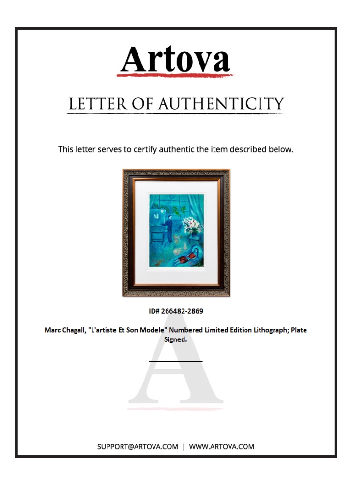 "L'artiste Et Son Modele" LE 24x22 Custom Framed Lithograph by Marc Chagall (Artova) at PristineAuction.com "L'artiste Et Son Modele" LE 24x22 Custom Framed Lithograph by Marc Chagall (Artova) at PristineAuction.com