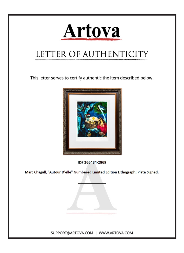 "Autour D'elle" LE 23x21 Custom Framed Lithograph by Marc Chagall (Artova) at PristineAuction.com "Autour D'elle" LE 23x21 Custom Framed Lithograph by Marc Chagall (Artova) at PristineAuction.com