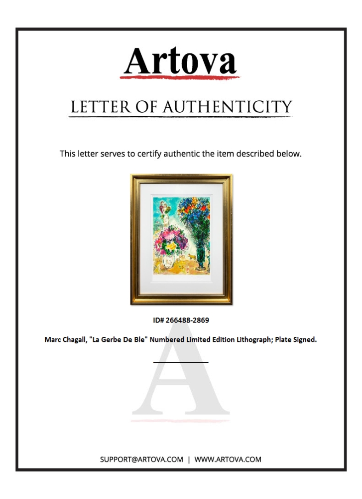 "La Gerbe De Ble" LE 25x23 Custom Framed Lithograph by Marc Chagall (Artova) at PristineAuction.com "La Gerbe De Ble" LE 25x23 Custom Framed Lithograph by Marc Chagall (Artova) at PristineAuction.com