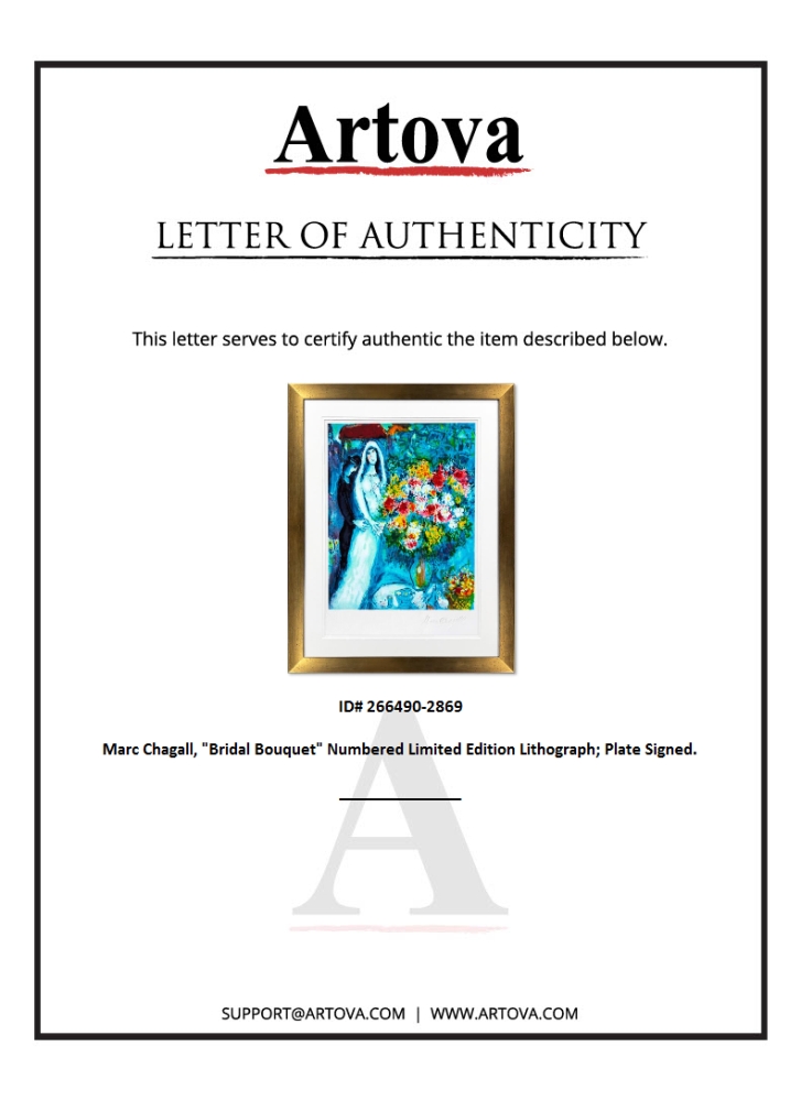 "Bridal Bouquet" LE 25x23 Custom Framed Lithograph by Marc Chagall (Artova) at PristineAuction.com "Bridal Bouquet" LE 25x23 Custom Framed Lithograph by Marc Chagall (Artova) at PristineAuction.com