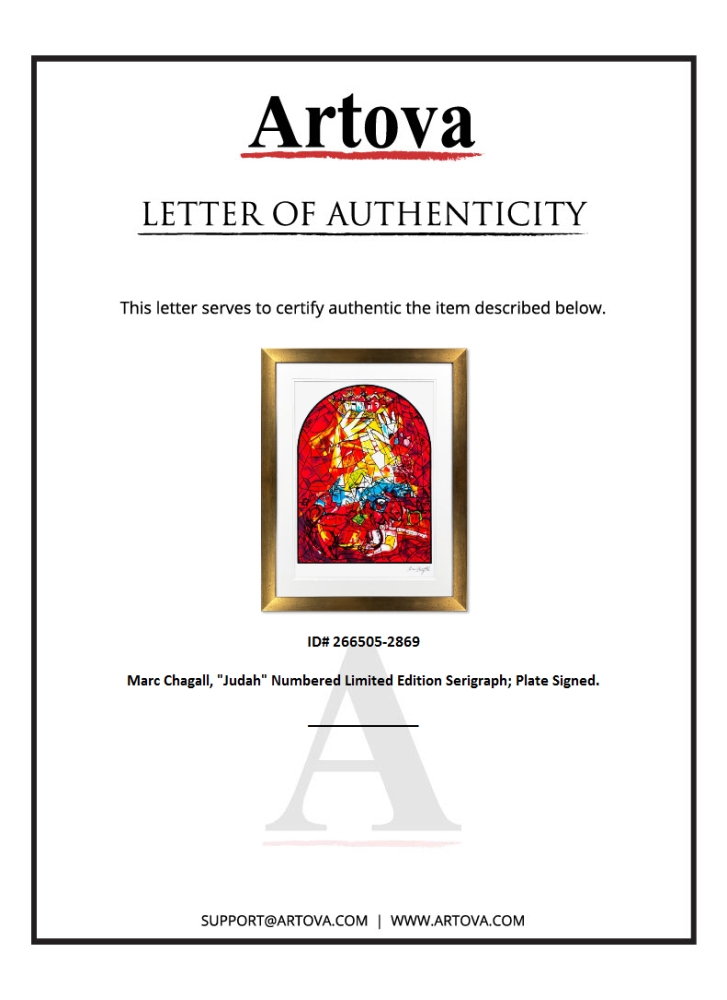 "Judah" LE 38x36 Custom Framed Serigraph by Marc Chagall (Artova) at PristineAuction.com "Judah" LE 38x36 Custom Framed Serigraph by Marc Chagall (Artova) at PristineAuction.com