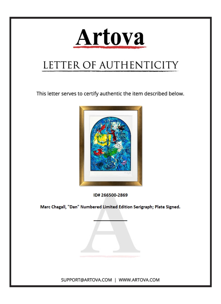 "Dan" LE 38x36 Custom Framed Serigraph by Marc Chagall (Artova) at PristineAuction.com "Dan" LE 38x36 Custom Framed Serigraph by Marc Chagall (Artova) at PristineAuction.com