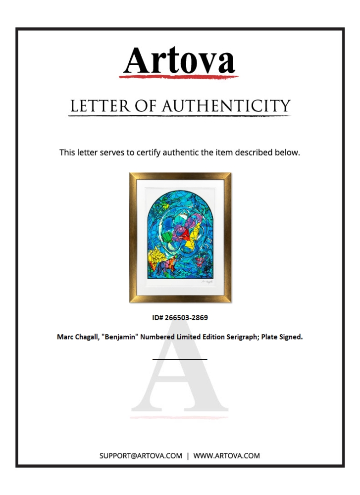 "Benjamin" LE 38x36 Custom Framed Serigraph by Marc Chagall (Artova) at PristineAuction.com "Benjamin" LE 38x36 Custom Framed Serigraph by Marc Chagall (Artova) at PristineAuction.com