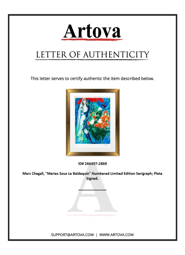 "Maries Sous Le Baldaquin" LE 37x35 Custom Framed Serigraph by Marc Chagall (Artova) at PristineAuction.com "Maries Sous Le Baldaquin" LE 37x35 Custom Framed Serigraph by Marc Chagall (Artova) at PristineAuction.com