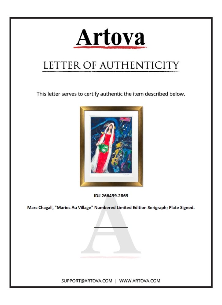 "Maries Au Village" LE 38x36 Custom Framed Serigraph by Marc Chagall (Artova) at PristineAuction.com "Maries Au Village" LE 38x36 Custom Framed Serigraph by Marc Chagall (Artova) at PristineAuction.com