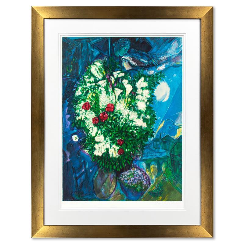 "Bouquet Aux Amoureux Volants" LE 33x31 Custom Framed Lithograph by Marc Chagall (Artova) at PristineAuction.com "Bouquet Aux Amoureux Volants" LE 33x31 Custom Framed Lithograph by Marc Chagall (Artova) at PristineAuction.com