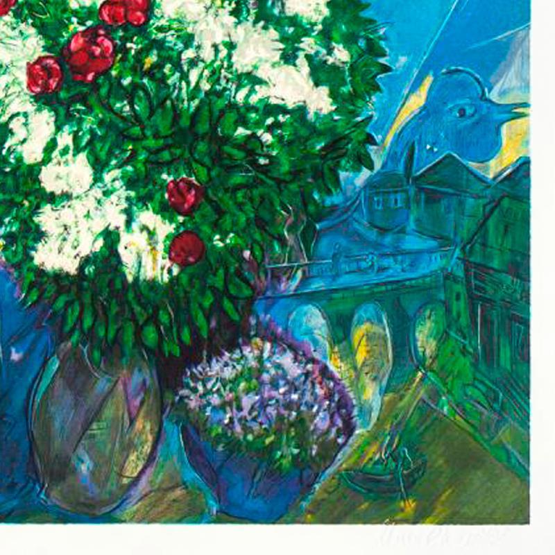 "Bouquet Aux Amoureux Volants" LE 33x31 Custom Framed Lithograph by Marc Chagall (Artova) at PristineAuction.com "Bouquet Aux Amoureux Volants" LE 33x31 Custom Framed Lithograph by Marc Chagall (Artova) at PristineAuction.com