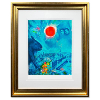 "The Sun Over Paris" LE 40x38 Custom Framed Lithograph by Marc Chagall (Artova) at PristineAuction.com