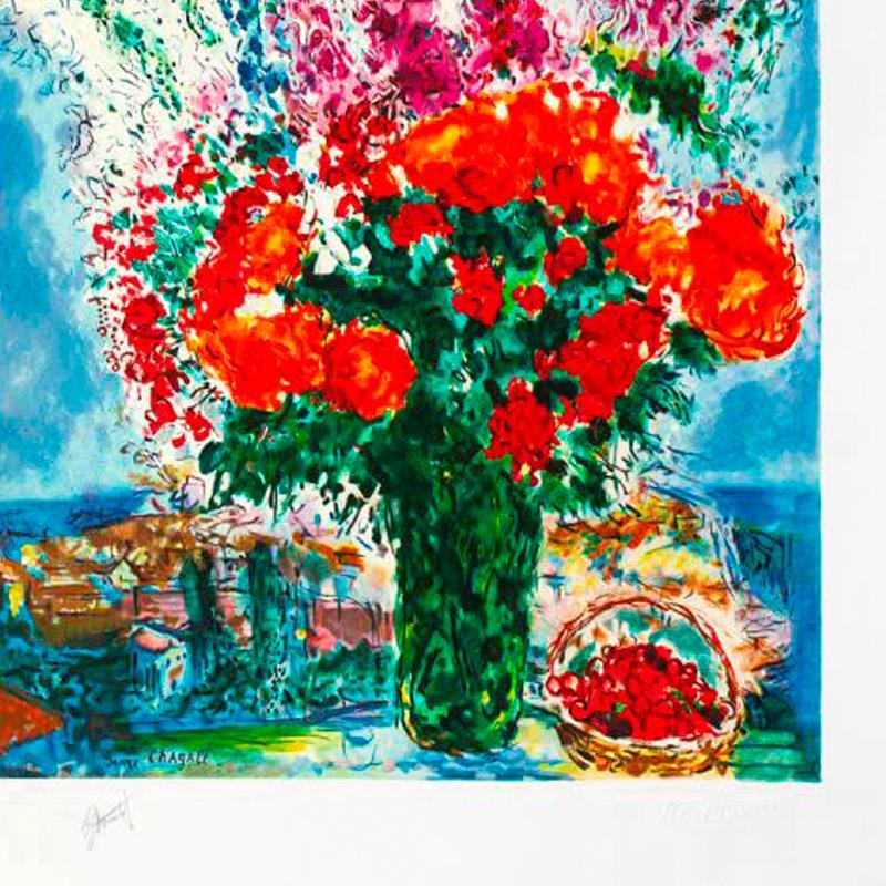 "Le Bouquet De Renoncules" LE 44x42 Custom Framed Lithograph by Marc Chagall (Artova) at PristineAuction.com "Le Bouquet De Renoncules" LE 44x42 Custom Framed Lithograph by Marc Chagall (Artova) at PristineAuction.com