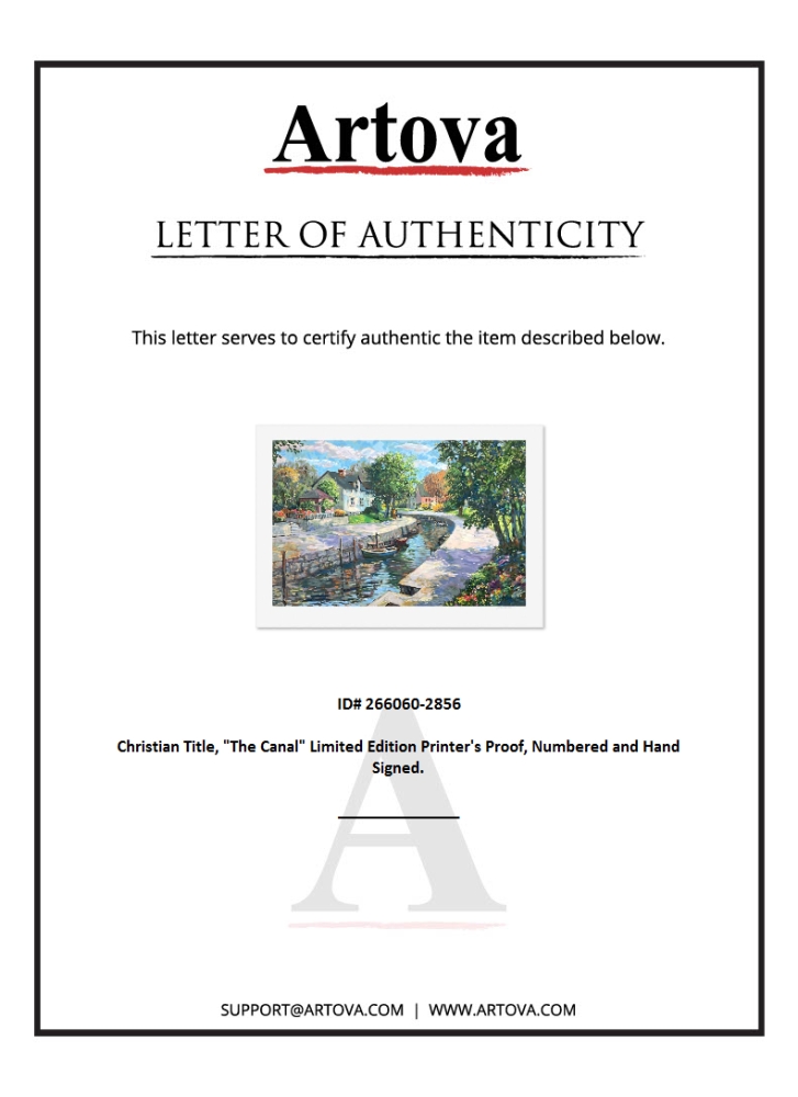 "The Canal" LE 40x31 Printer's Proof Serigraph on Paper by Christian Title (Artova) at PristineAuction.com "The Canal" LE 40x31 Printer's Proof Serigraph on Paper by Christian Title (Artova) at PristineAuction.com