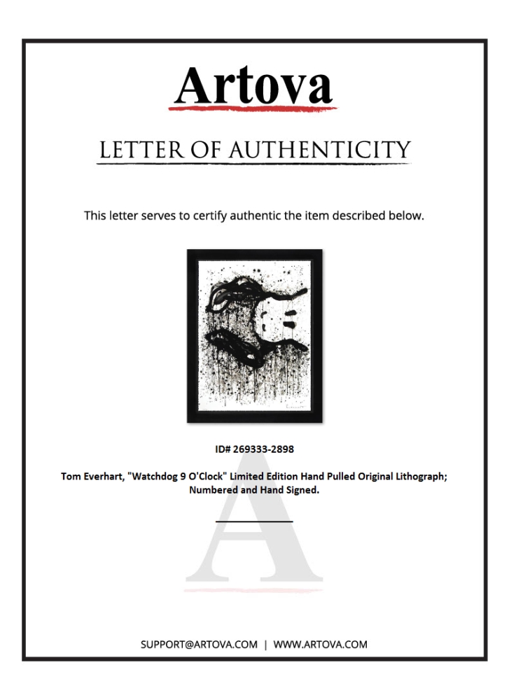 "Watchdog 9 O'Clock" LE 26x34 Custom Framed Hand-Pulled Original Lithograph by Tom Everhart (Artova) at PristineAuction.com "Watchdog 9 O'Clock" LE 26x34 Custom Framed Hand-Pulled Original Lithograph by Tom Everhart (Artova) at PristineAuction.com