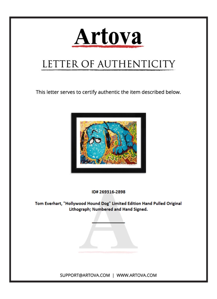 "Hollywood Hound Dog" LE 36x28 Custom Framed Hand-Pulled Original Lithograph by Tom Everhart (Artova) at PristineAuction.com "Hollywood Hound Dog" LE 36x28 Custom Framed Hand-Pulled Original Lithograph by Tom Everhart (Artova) at PristineAuction.com