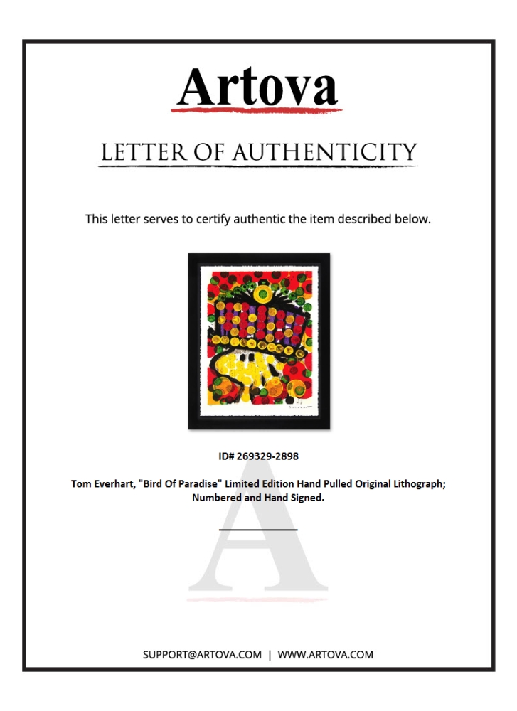 "Bird Of Paradise" LE 27x34 Custom Framed Hand-Pulled Original Lithograph by Tom Everhart (Artova) at PristineAuction.com "Bird Of Paradise" LE 27x34 Custom Framed Hand-Pulled Original Lithograph by Tom Everhart (Artova) at PristineAuction.com