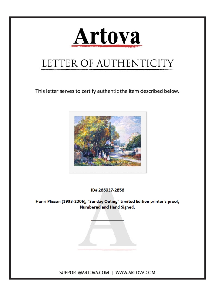 "Sunday Outing" LE 28x35 Printer's Proof Serigraph by Henri Plisson (Artova) at PristineAuction.com "Sunday Outing" LE 28x35 Printer's Proof Serigraph by Henri Plisson (Artova) at PristineAuction.com