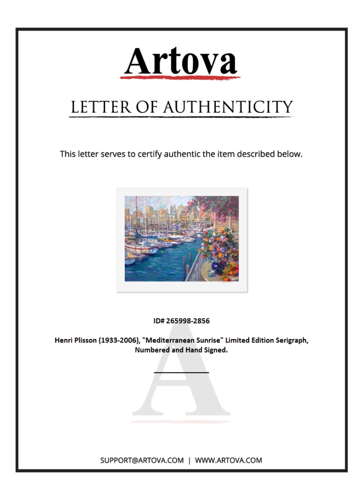 "Mediterranean Sunrise" LE 30x38 Serigraph by Henri Plisson (Artova) at PristineAuction.com "Mediterranean Sunrise" LE 30x38 Serigraph by Henri Plisson (Artova) at PristineAuction.com