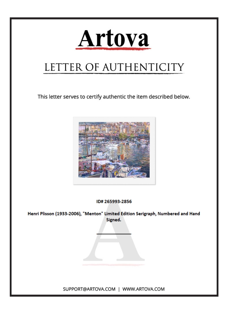 "Menton" LE 29x35 Serigraph by Henri Plisson (Artova) at PristineAuction.com "Menton" LE 29x35 Serigraph by Henri Plisson (Artova) at PristineAuction.com