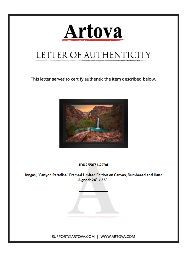 "Canyon Paradise" LE 32x44 Custom Framed Giclee on Canvas by Jongas (Artova) at PristineAuction.com "Canyon Paradise" LE 32x44 Custom Framed Giclee on Canvas by Jongas (Artova) at PristineAuction.com