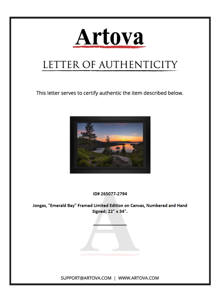 "Emerald Bay" LE 30x42 Custom Framed Giclee on Canvas by Jongas (Artova) at PristineAuction.com "Emerald Bay" LE 30x42 Custom Framed Giclee on Canvas by Jongas (Artova) at PristineAuction.com