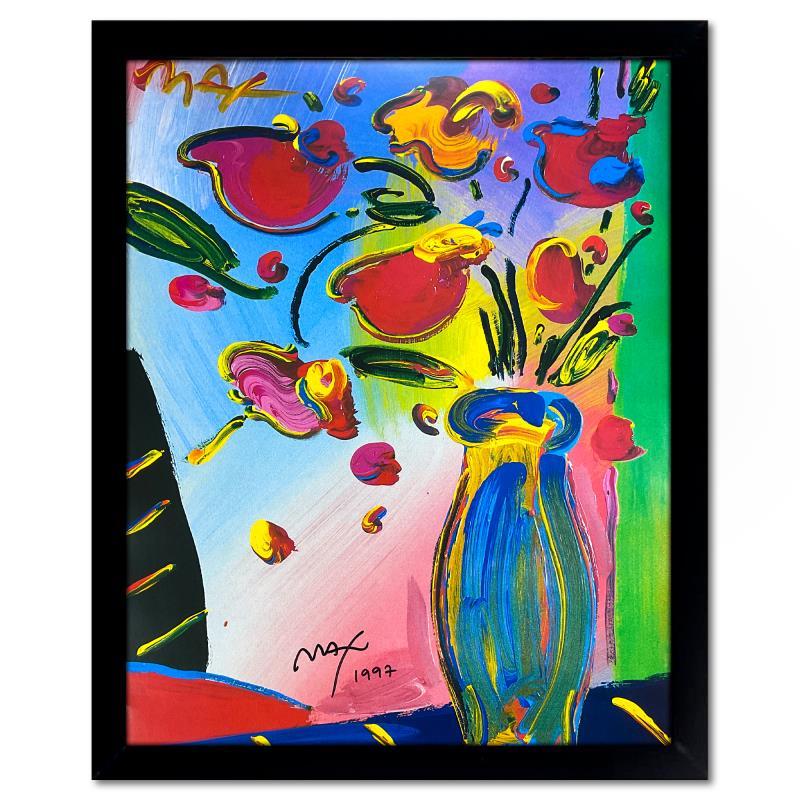 "Faciliti-Link-Flowers" 26x22 Custom Framed Offset Lithograph by Peter Max (PA) at PristineAuction.com "Faciliti-Link-Flowers" 26x22 Custom Framed Offset Lithograph by Peter Max (PA) at PristineAuction.com