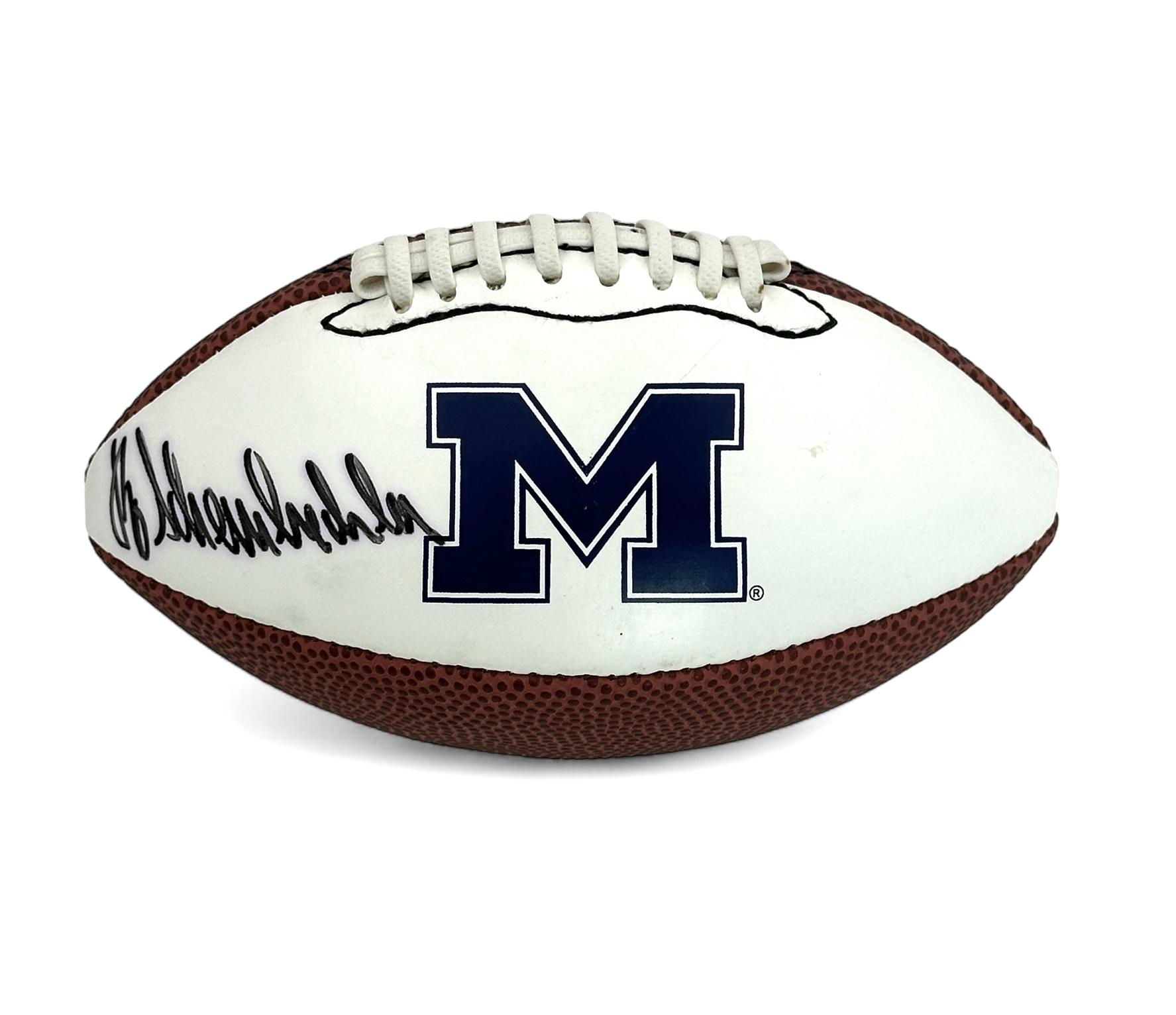 Bo Schembechler Signed Michigan Wolverines Logo Football (JSA) at PristineAuction.com Bo Schembechler Signed Michigan Wolverines Logo Football (JSA) at PristineAuction.com