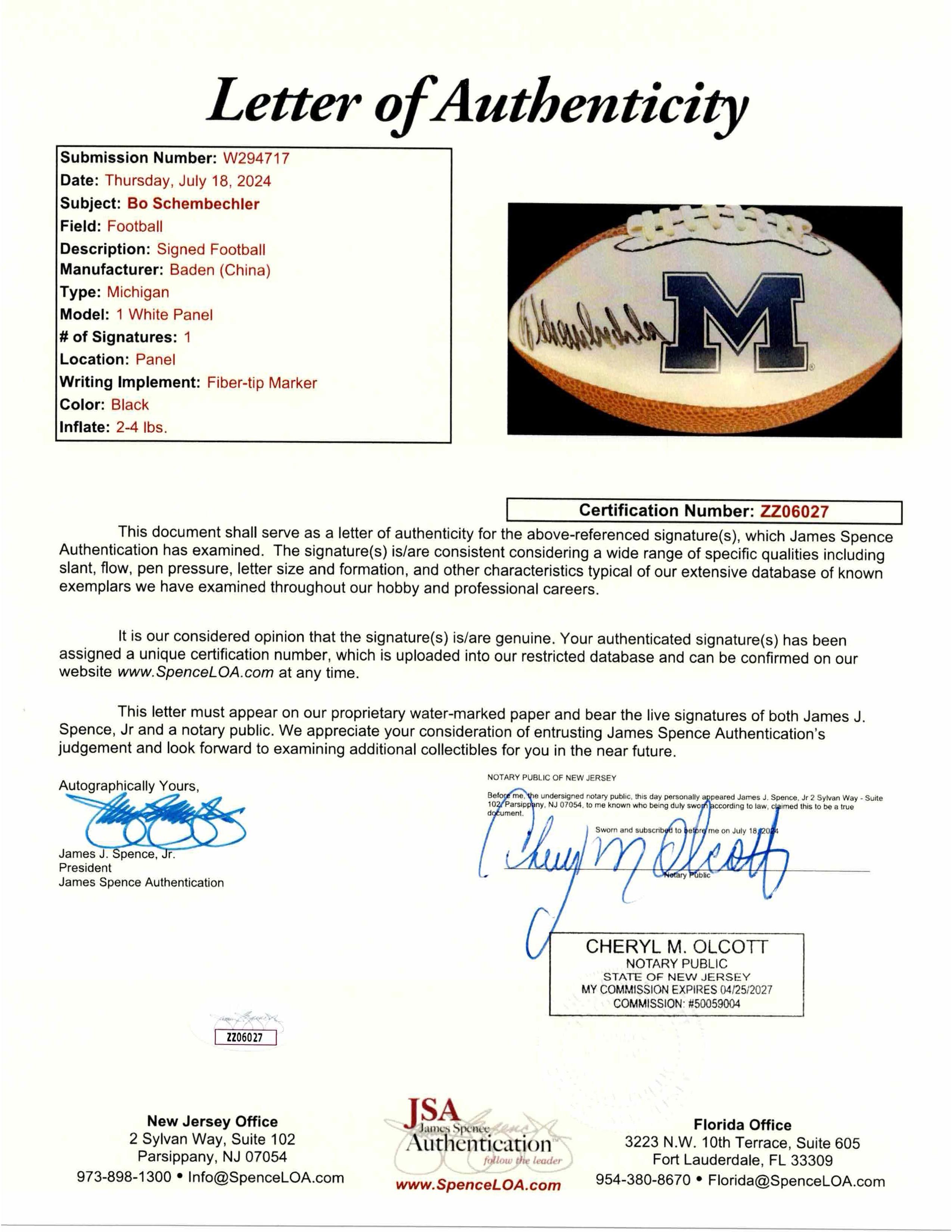 Bo Schembechler Signed Michigan Wolverines Logo Football (JSA) at PristineAuction.com Bo Schembechler Signed Michigan Wolverines Logo Football (JSA) at PristineAuction.com