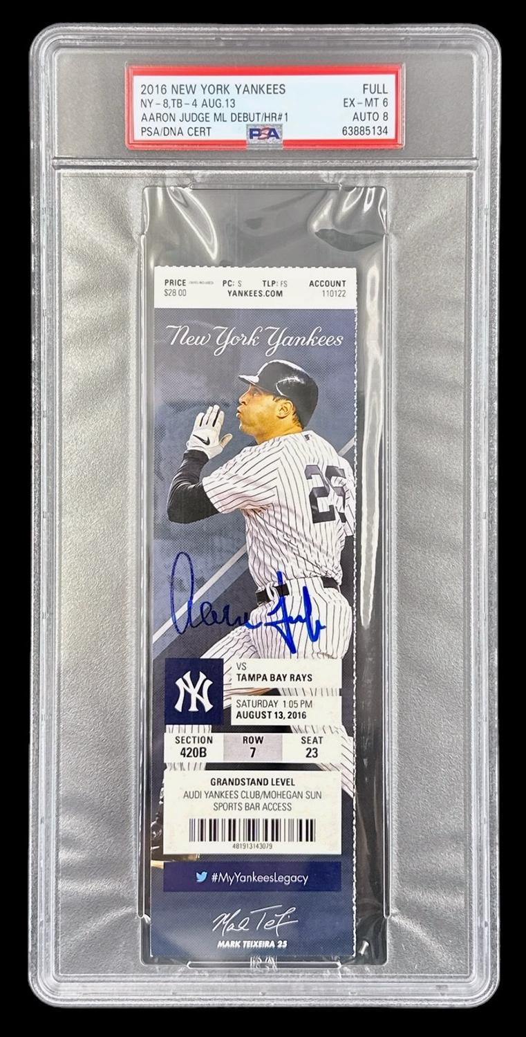 Aaron Judge Signed MLB Debut & 1st Home Run Game Ticket (PSA 6, Fanatics & MLB | Autograph Graded 8) at PristineAuction.com Aaron Judge Signed MLB Debut & 1st Home Run Game Ticket (PSA 6, Fanatics & MLB | Autograph Graded 8) at PristineAuction.com