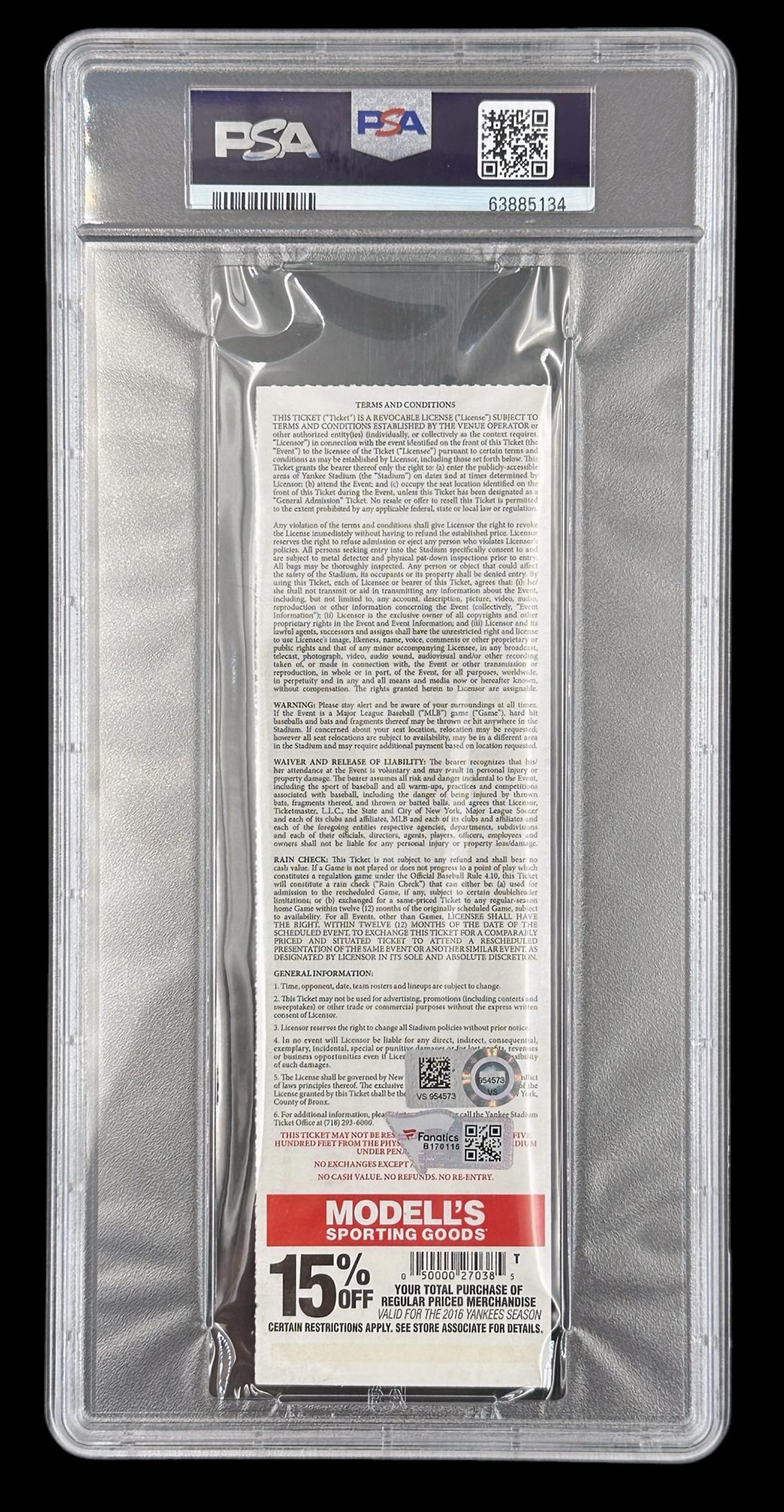 Aaron Judge Signed MLB Debut & 1st Home Run Game Ticket (PSA 6, Fanatics & MLB | Autograph Graded 8) at PristineAuction.com Aaron Judge Signed MLB Debut & 1st Home Run Game Ticket (PSA 6, Fanatics & MLB | Autograph Graded 8) at PristineAuction.com